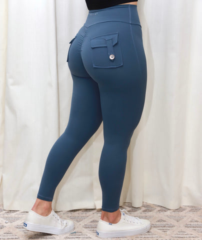 BLUE - POCKET SCRUNCH LEGGINGS